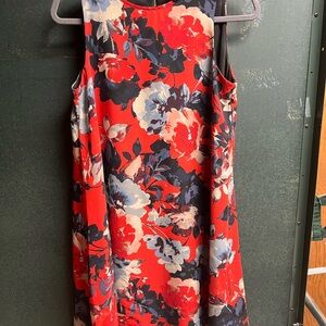 Taylor Red Midi Dress Preppy Floral Classic Sleeveless Round Neck Women's Size 6